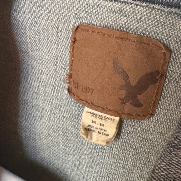 American Eagle Outfitters Brown Leather Patch Denim Vest - Picture 2 of 3